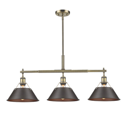 Orwell 3-Light Linear Pendant in Aged Brass with Rubbed Bronze - Aged Brass / Rubbed Bronze / Bronze - Golden Lighting