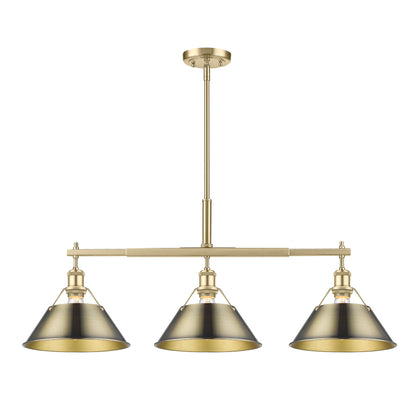 Orwell 3-Light Linear Pendant in Brushed Champagne Bronze with Aged Brass - - Golden Lighting