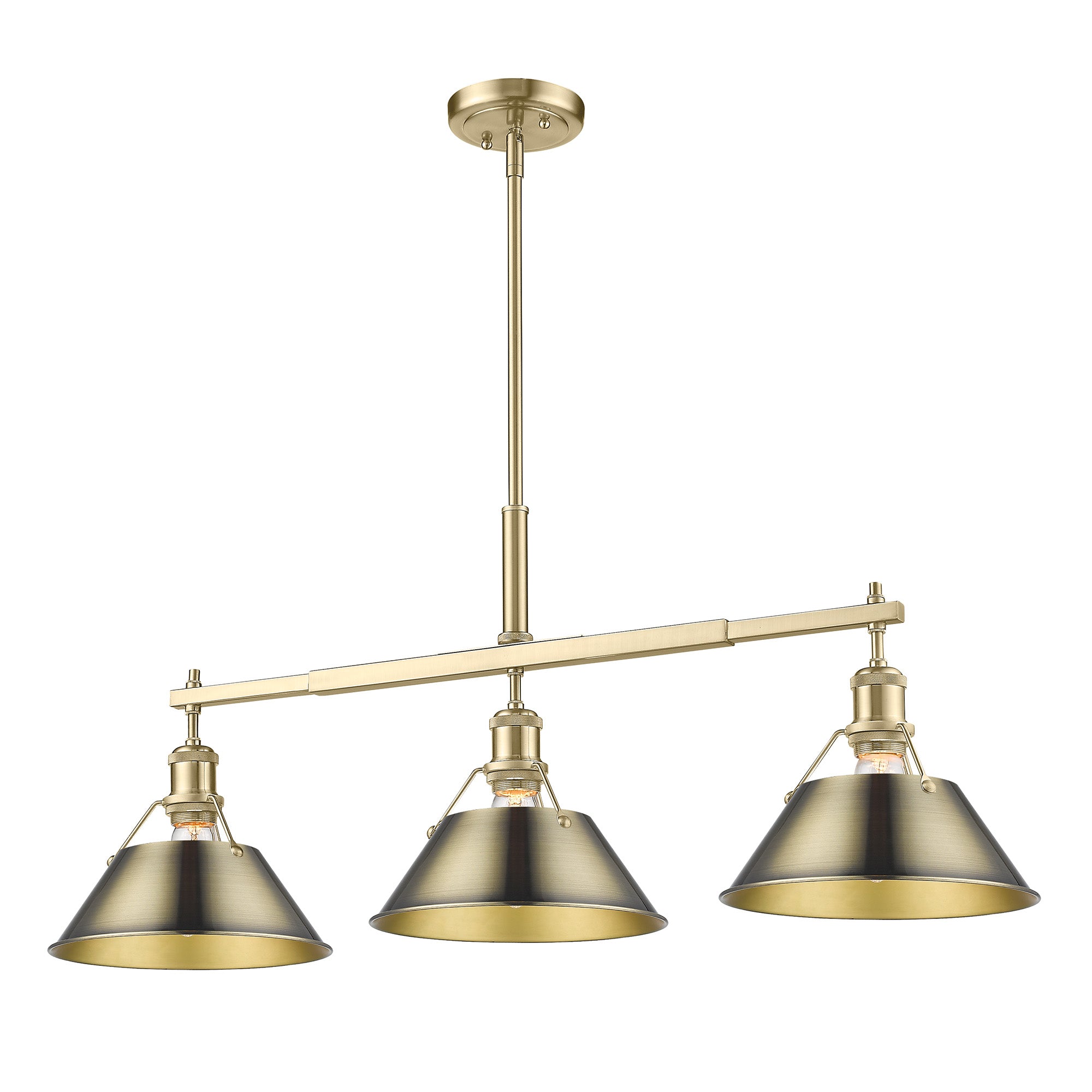 Orwell 3-Light Linear Pendant in Brushed Champagne Bronze with Aged Brass - Brushed Champagne Bronze / Aged Brass / Gold - Golden Lighting