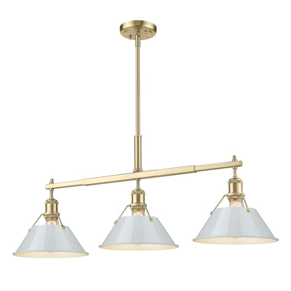 Orwell 3-Light Linear Pendant in Brushed Champagne Bronze with Dusky Blue - Brushed Champagne Bronze / Dusky Blue / Blue - Golden Lighting