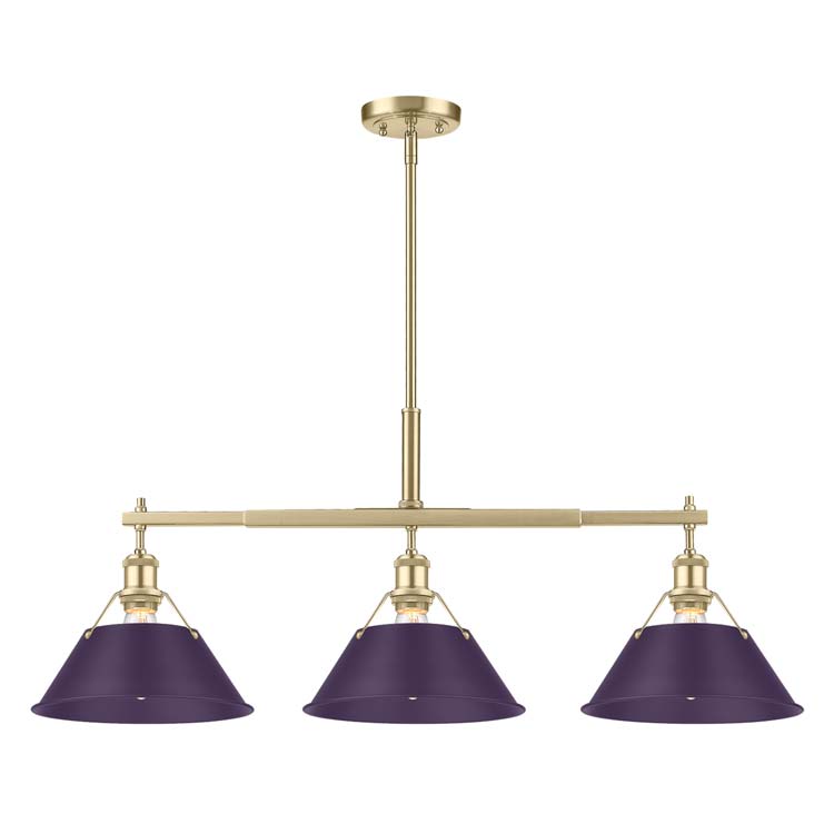 Yep by Golden Lighting Orwell 3-light Island Light in Brushed Champagne Brass and Exotic Purple shade