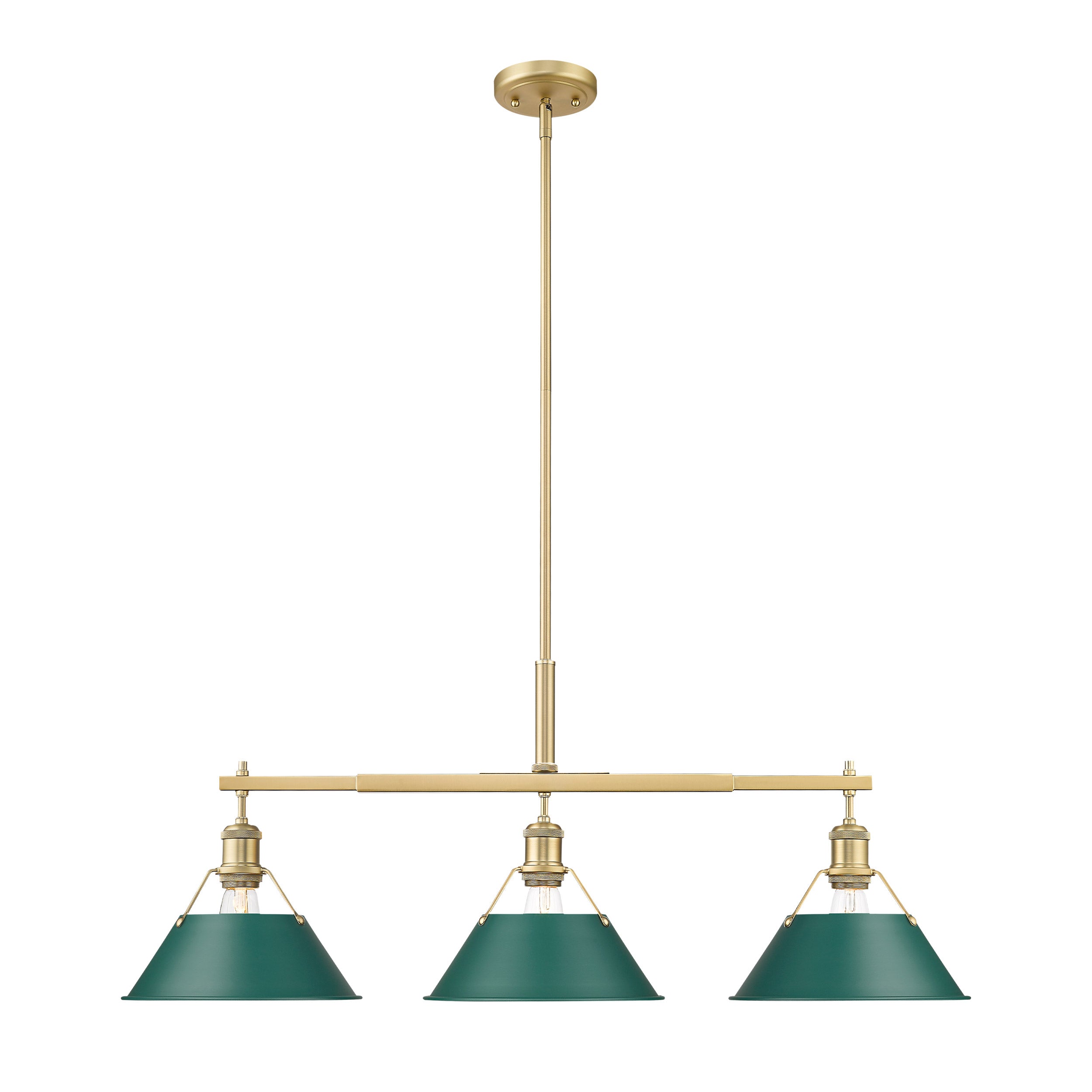 Yep by Golden Lighting Orwell 3-light Island Light in Brushed Champagne Brass and Pine Green shade - - Golden Lighting