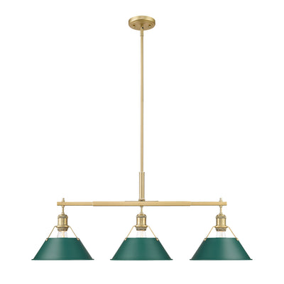 Yep by Golden Lighting Orwell 3-light Island Light in Brushed Champagne Brass and Pine Green shade - - Golden Lighting