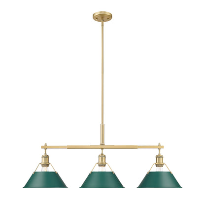 Yep by Golden Lighting Orwell 3-light Island Light in Brushed Champagne Brass and Pine Green shade - - Golden Lighting