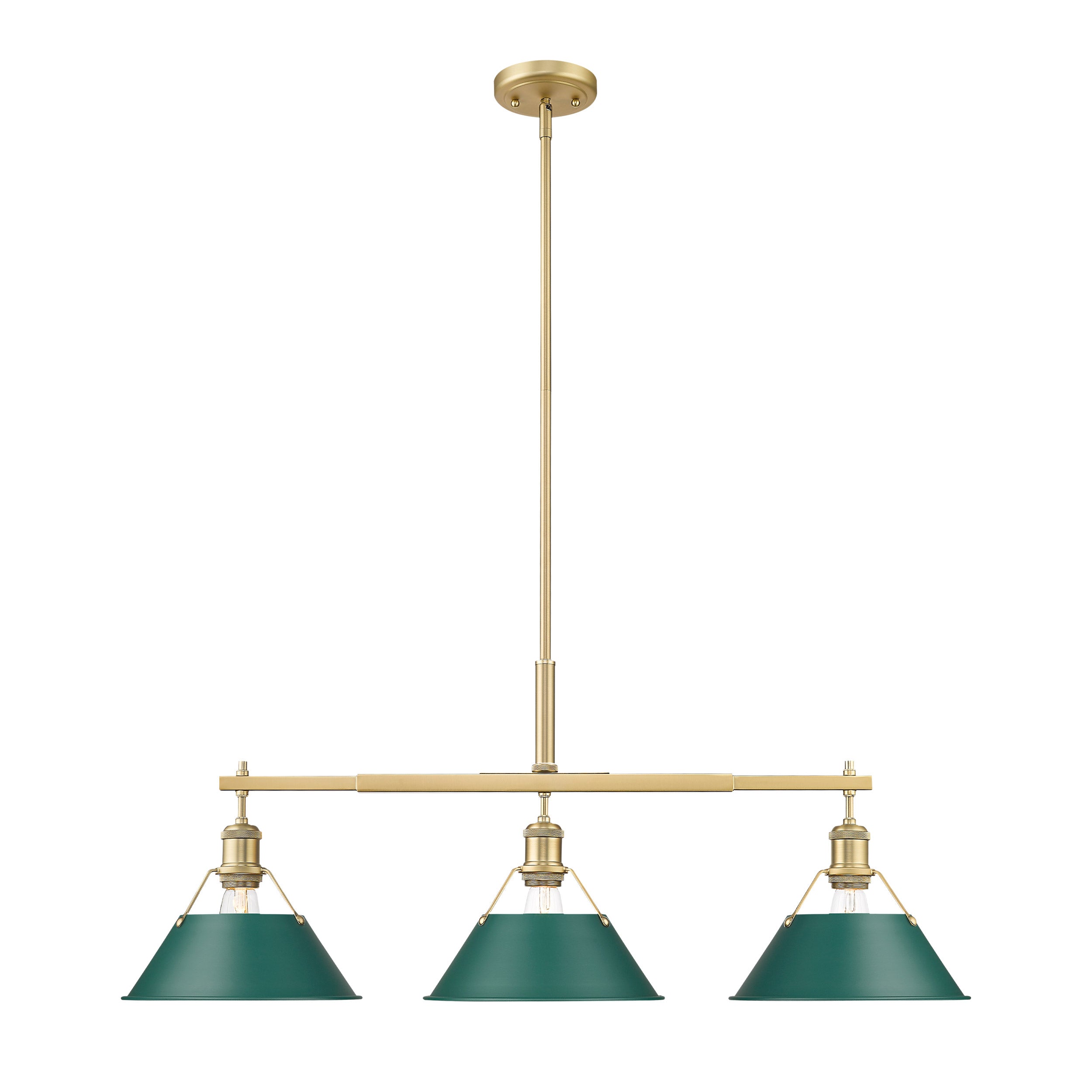 Orwell 3-Light Linear Pendant in Brushed Champagne Bronze with Pine Green - - Golden Lighting