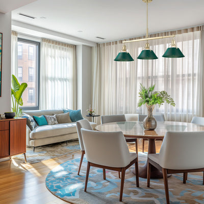 Yep by Golden Lighting Orwell 3-light Island Light in Brushed Champagne Brass and Pine Green shade - - Golden Lighting