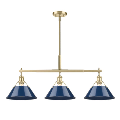 Orwell 3-Light Linear Pendant in Brushed Champagne Bronze with Matte Navy - - Golden Lighting