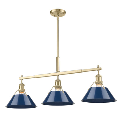 Orwell 3-Light Linear Pendant in Brushed Champagne Bronze with Matte Navy - Brushed Champagne Bronze / Matte Navy / Blue - Golden Lighting