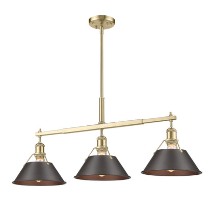 Orwell 3-Light Linear Pendant in Brushed Champagne Bronze with Rubbed Bronze - Brushed Champagne Bronze / Rubbed Bronze / Bronze - Golden Lighting