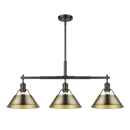 Orwell 3-Light Linear Pendant in Matte Black with Aged Brass - - Golden Lighting