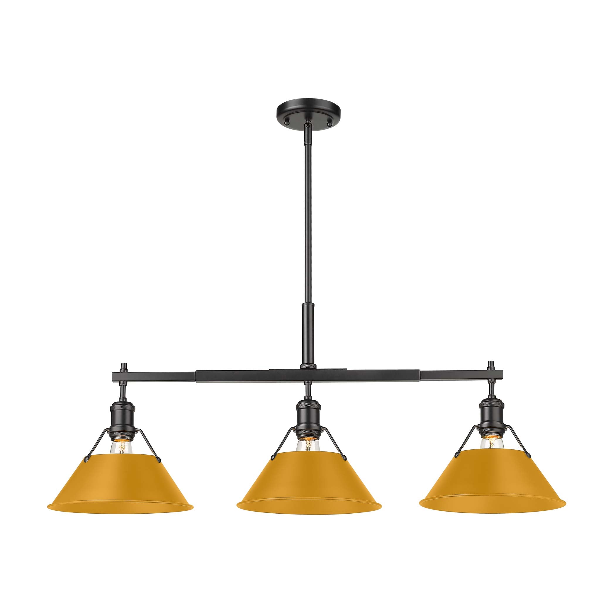 Yep by Golden Lighting Orwell 3-light Island Light in Matte Black and Auric Yellow shade
