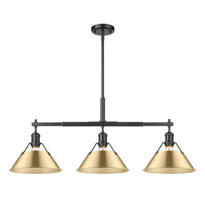 Orwell 3-Light Linear Pendant in Matte Black with Brushed Champagne Bronze - - Golden Lighting