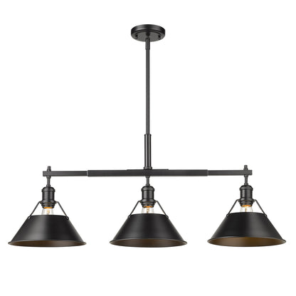 Orwell 3-Light Linear Pendant in Matte Black - Matte Black / Matte Black / Black - Golden Lighting