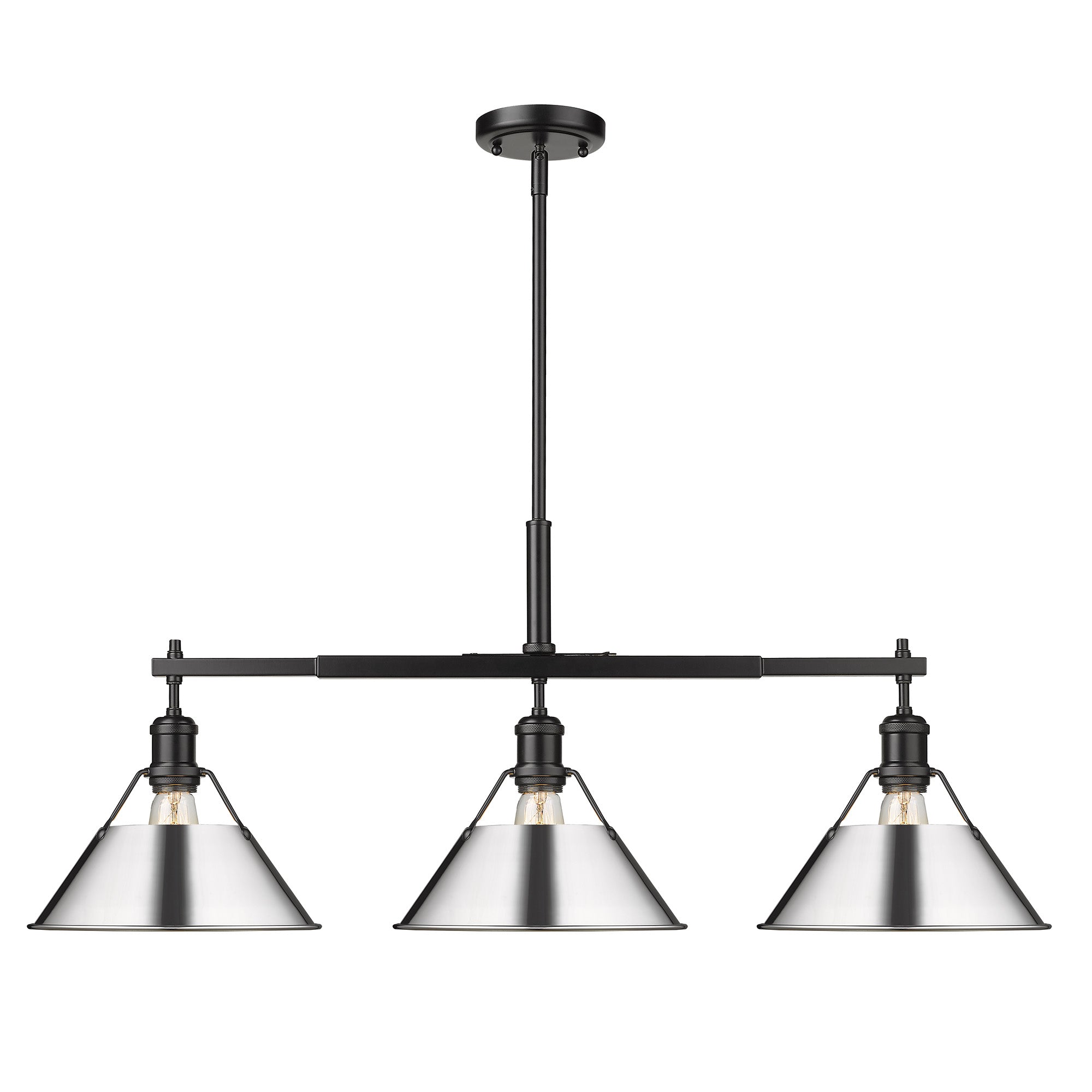 Orwell 3-Light Linear Pendant in Matte Black with Chrome - - Golden Lighting