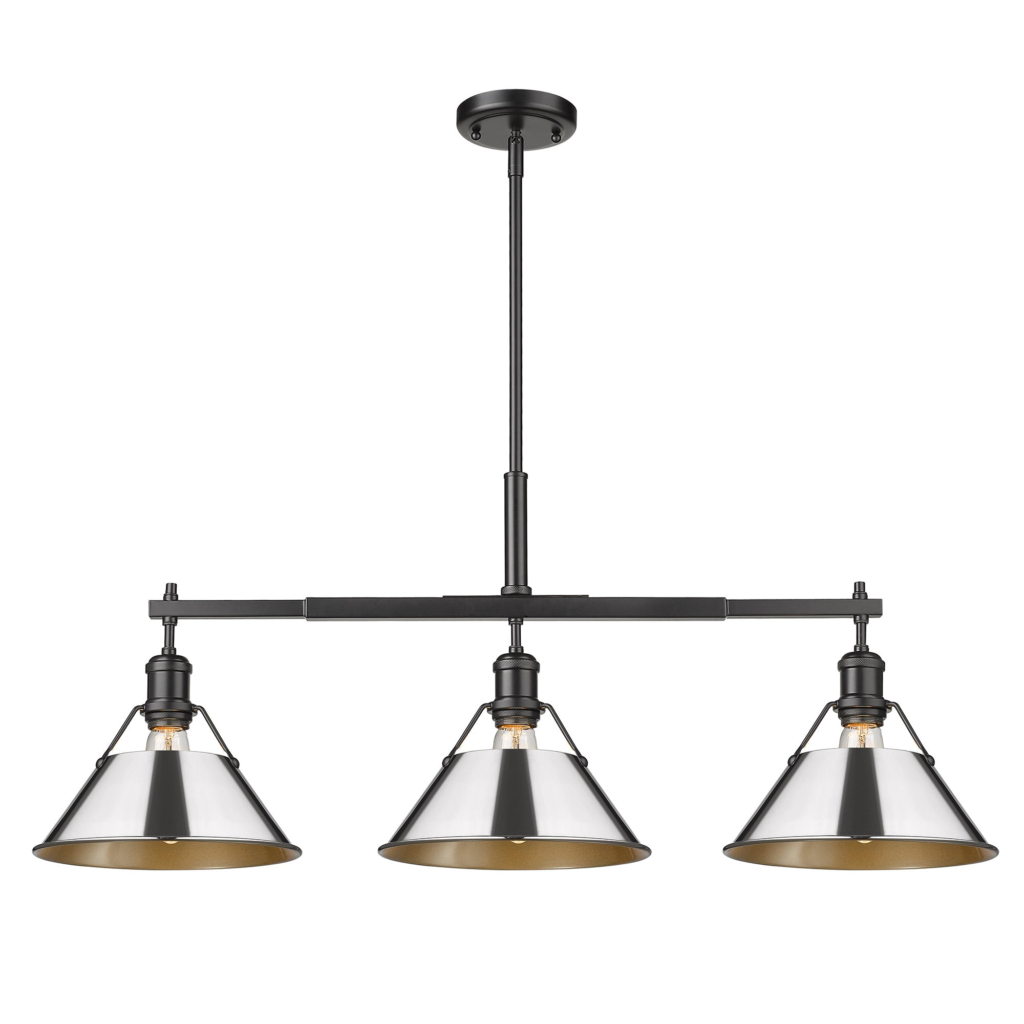 Orwell 3-Light Linear Pendant in Matte Black with Chrome - Matte Black / Chrome / Silver - Golden Lighting