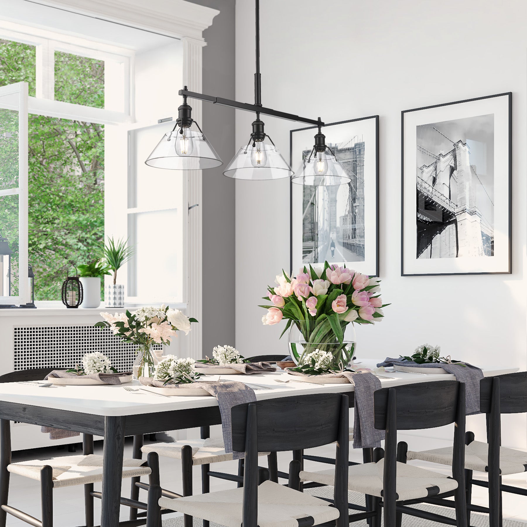 Orwell 3-Light Linear Pendant in Matte Black with Clear Glass - Default Title - Golden Lighting