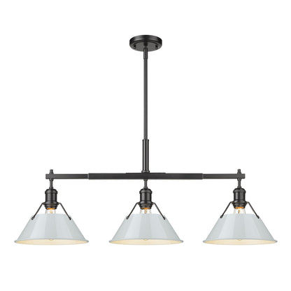 Orwell 3-Light Linear Pendant in Matte Black with Dusky Blue - - Golden Lighting