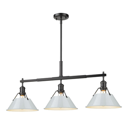 Orwell 3-Light Linear Pendant in Matte Black with Dusky Blue - Matte Black / Dusky Blue / Blue - Golden Lighting