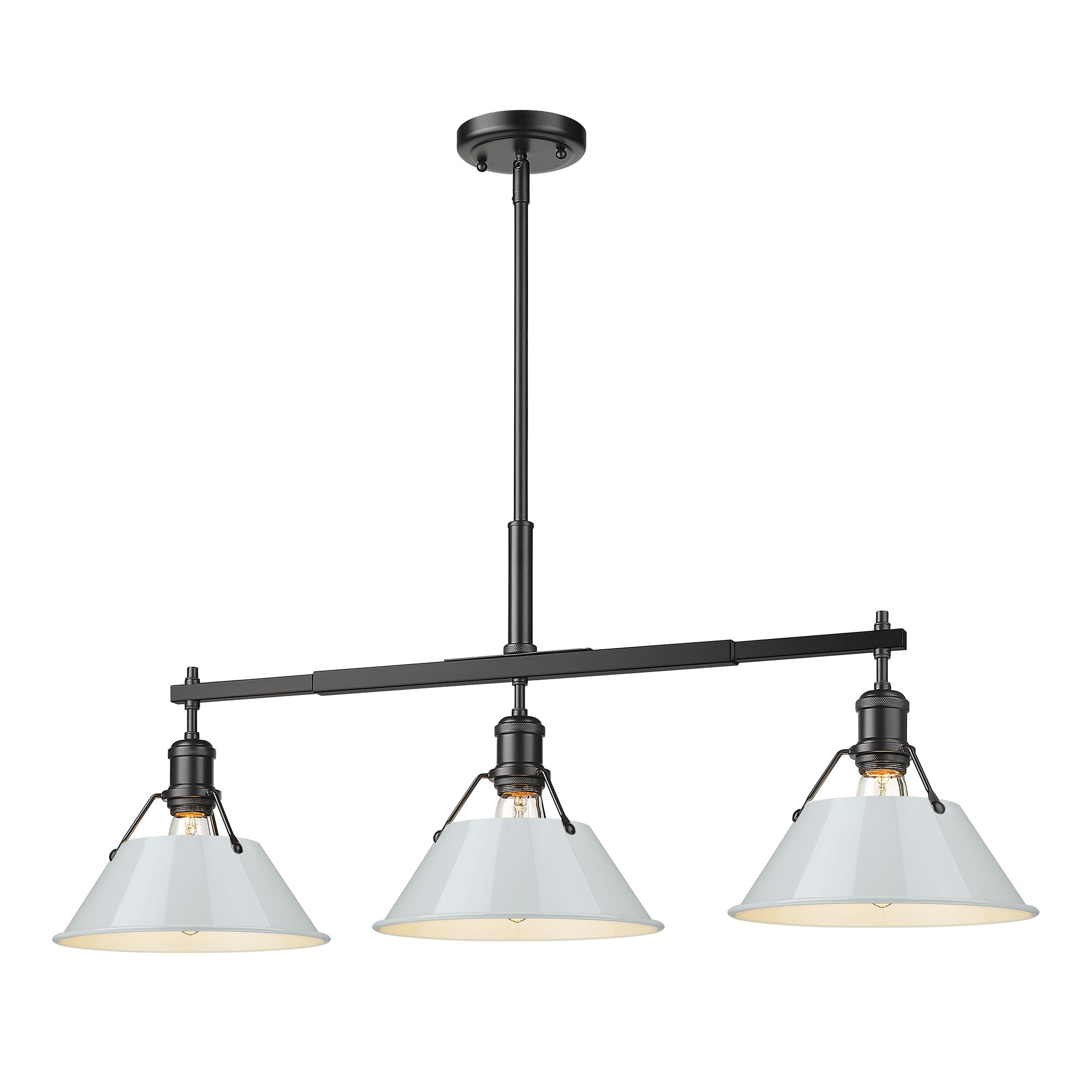 Orwell 3-Light Linear Pendant in Matte Black with Dusky Blue - Default Title - Golden Lighting