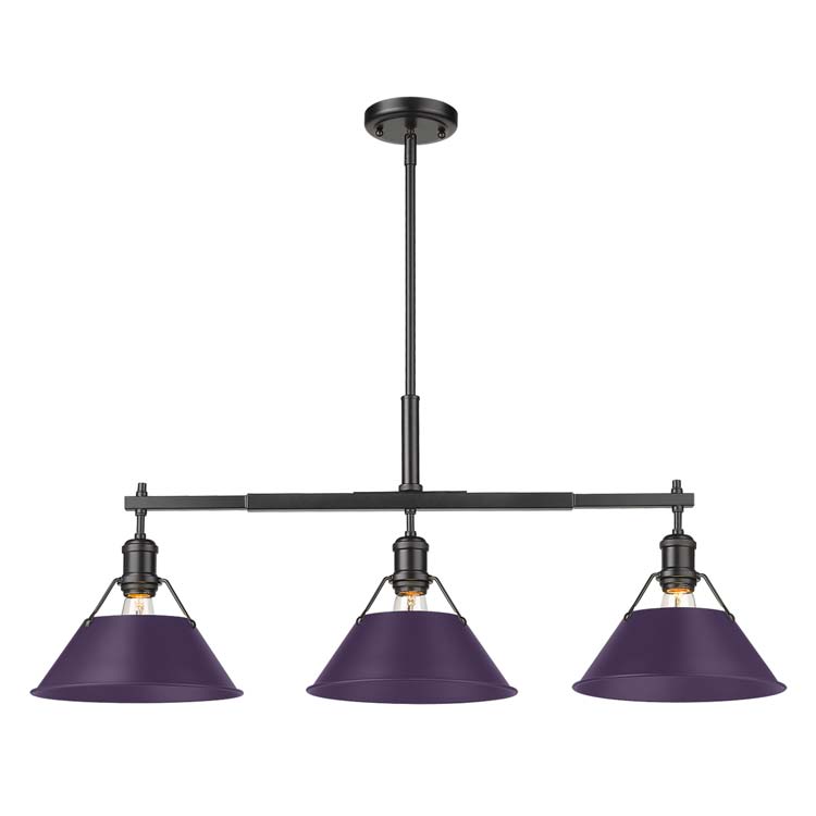 Yep by Golden Lighting Orwell 3-light Island Light in Matte Black and Exotic Purple shade
