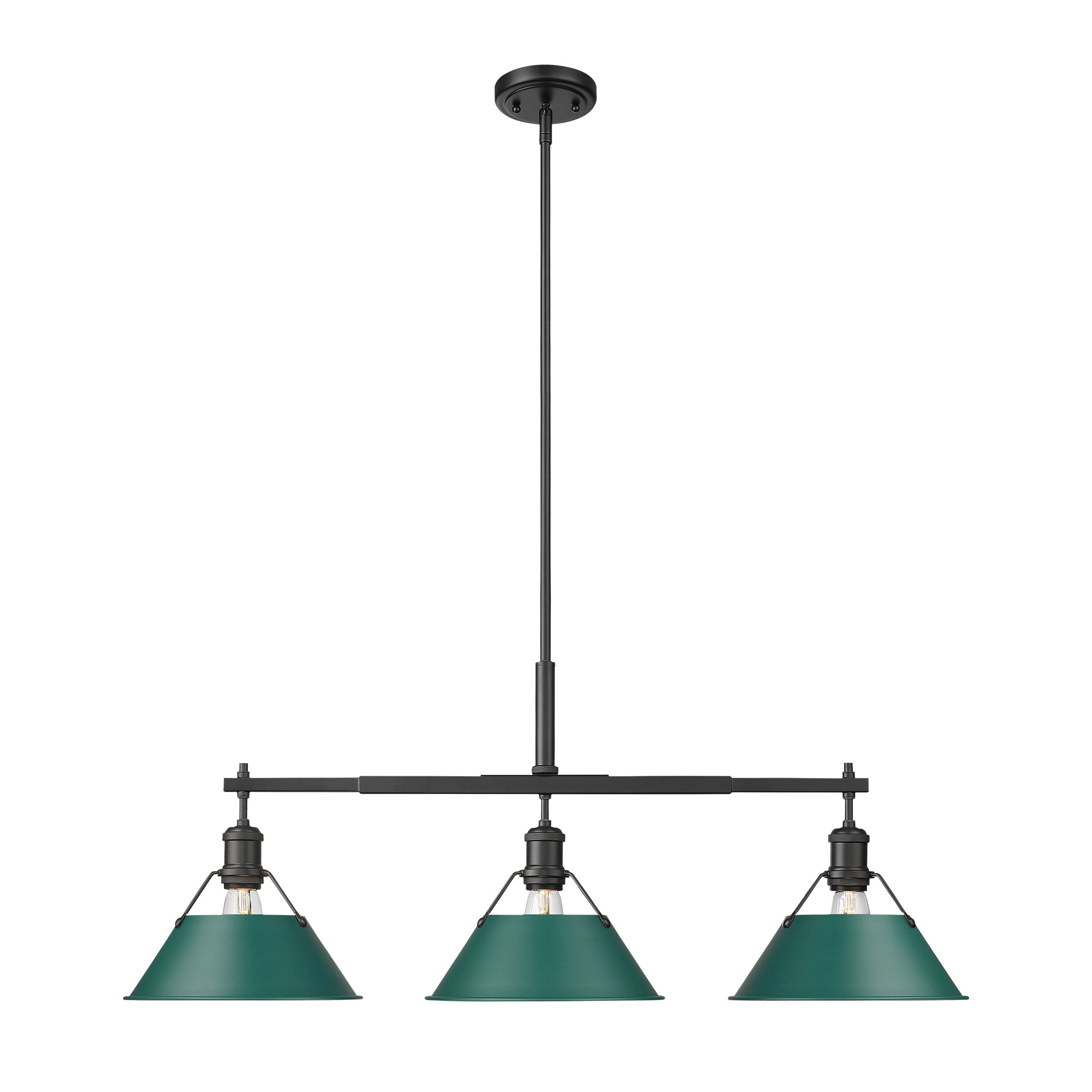 Orwell 3-Light Linear Pendant in Matte Black with Pine Green - - Golden Lighting