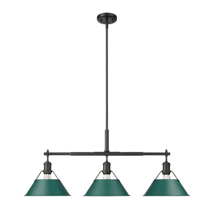 Orwell 3-Light Linear Pendant in Matte Black with Pine Green - - Golden Lighting