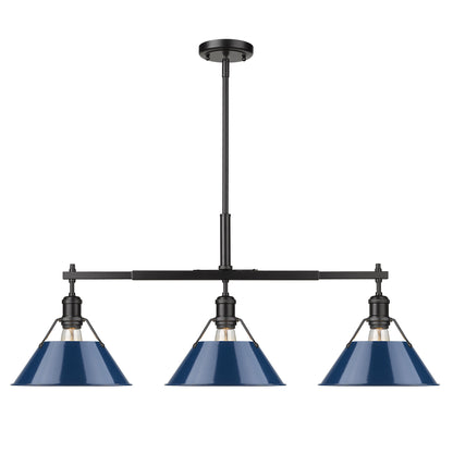 Orwell 3-Light Linear Pendant in Matte Black with Matte Navy - - Golden Lighting