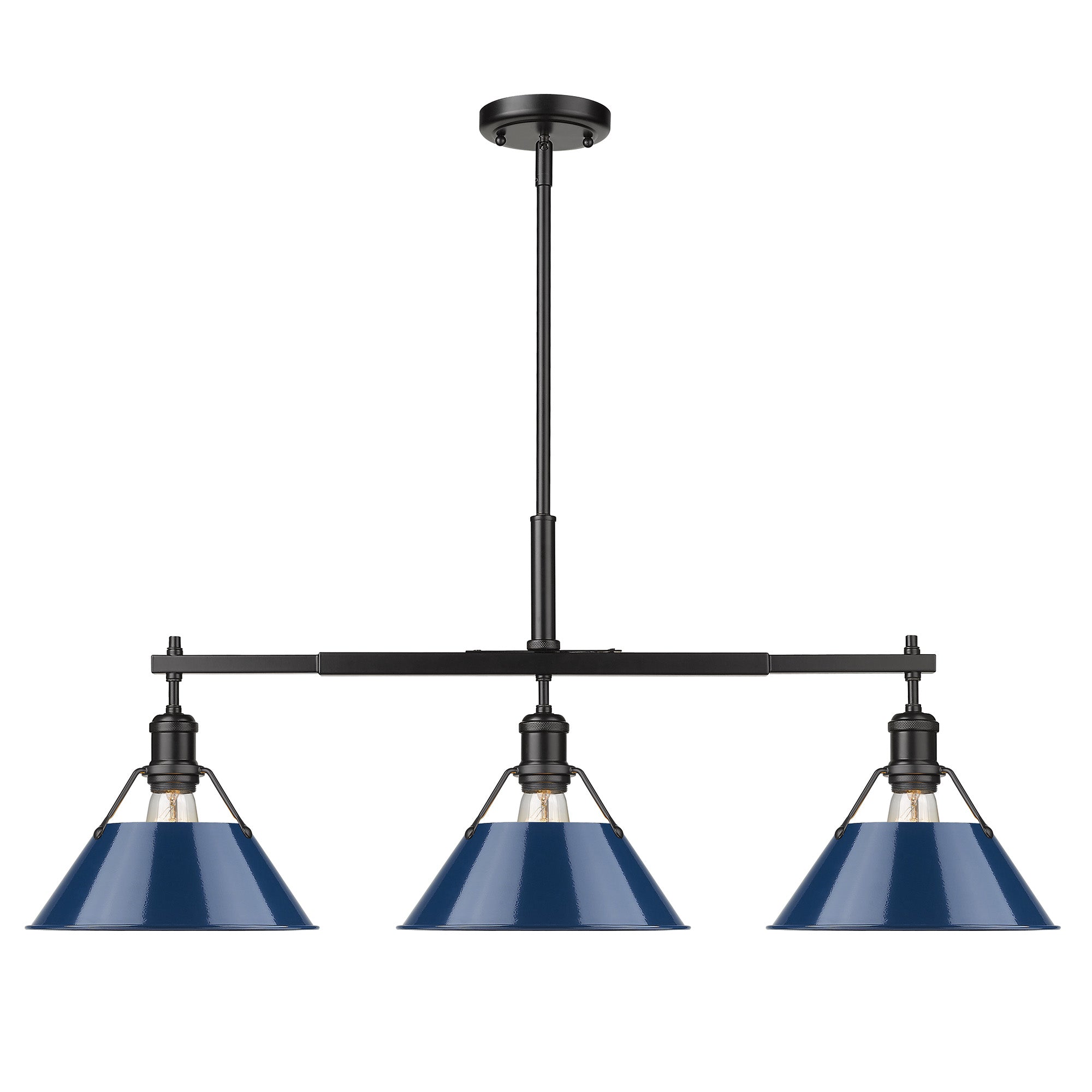 Orwell 3-Light Linear Pendant in Matte Black with Matte Navy - - Golden Lighting