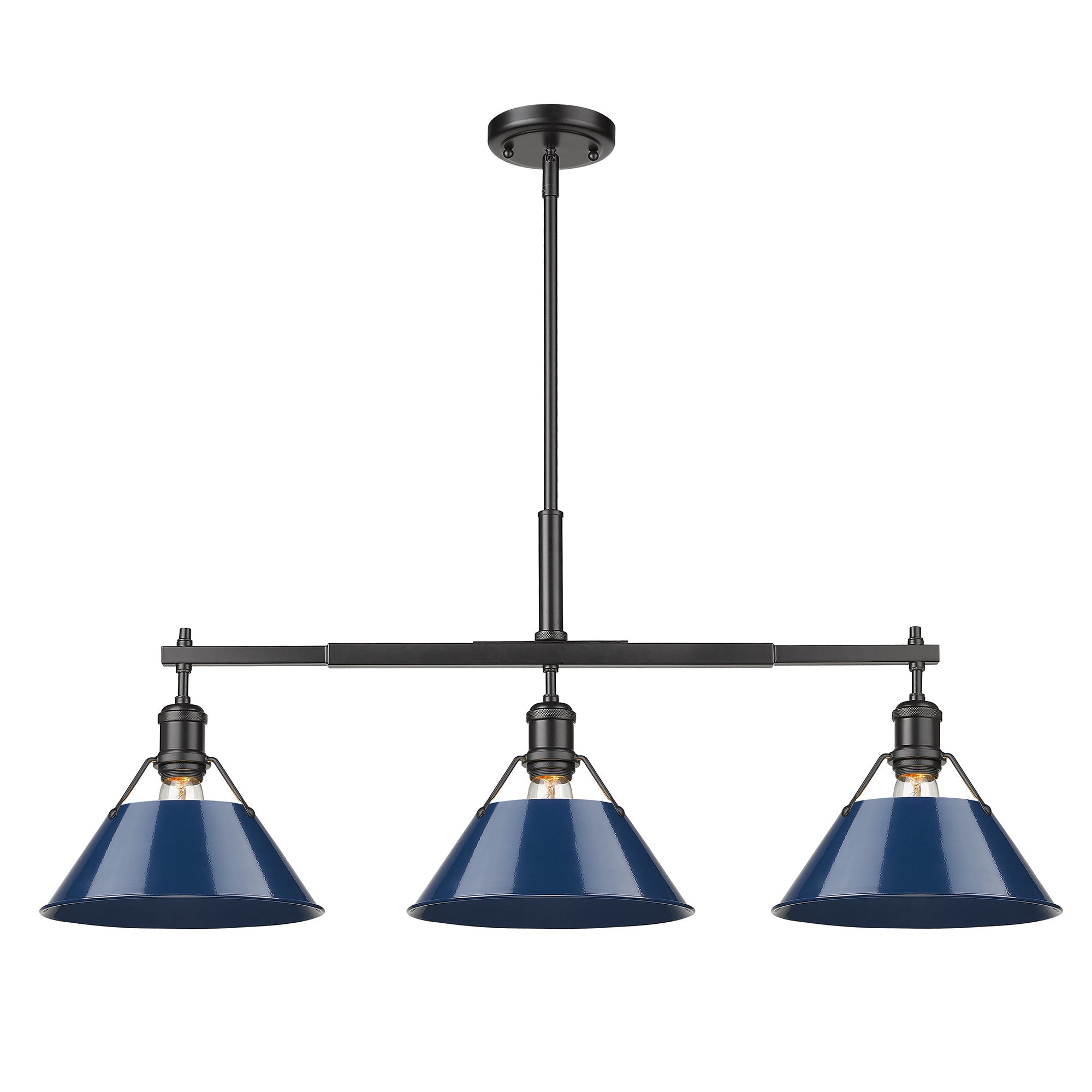 Orwell 3-Light Linear Pendant in Matte Black with Matte Navy - Matte Black / Matte Navy / Blue - Golden Lighting