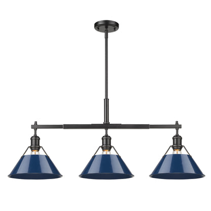 Orwell 3-Light Linear Pendant in Matte Black with Matte Navy - Matte Black / Matte Navy / Blue - Golden Lighting