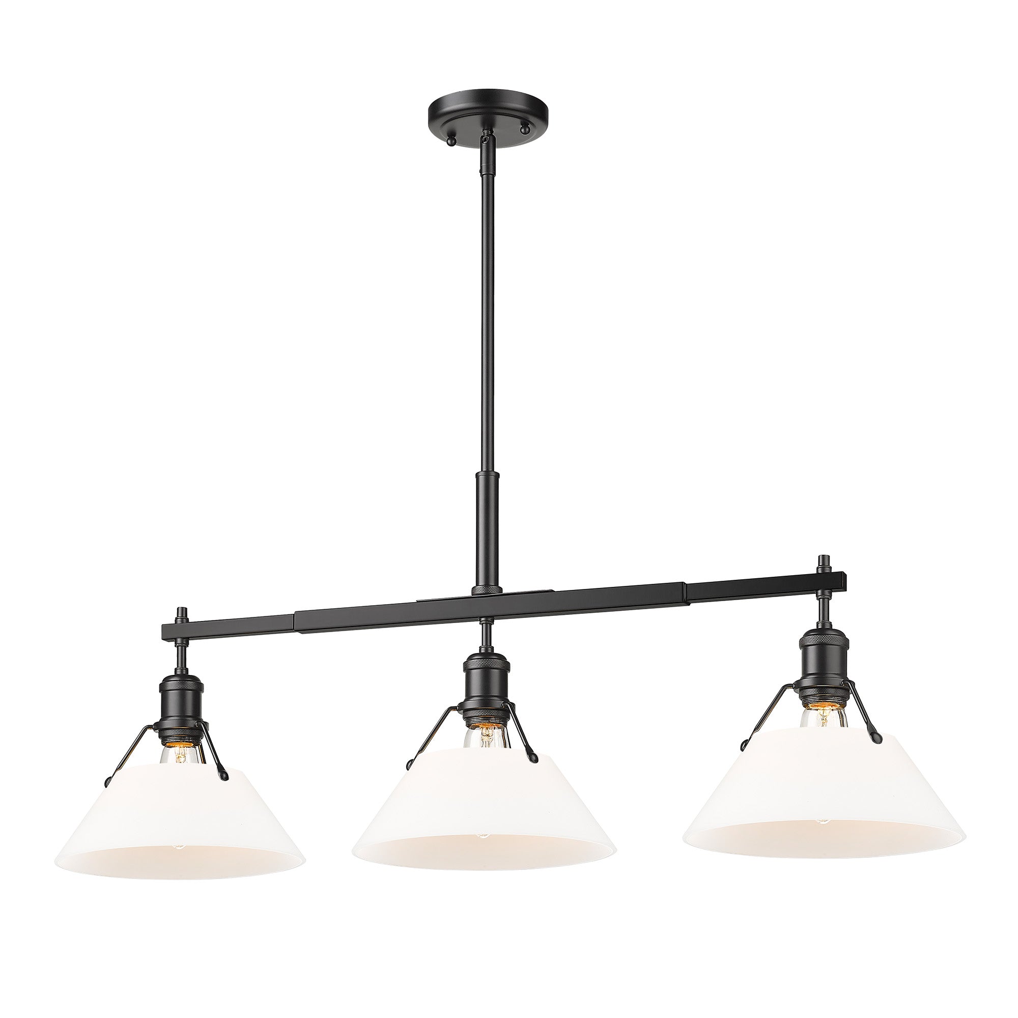 Orwell 3-Light Linear Pendant in Matte Black with Opal Glass - Matte Black / Opal Glass / White - Golden Lighting