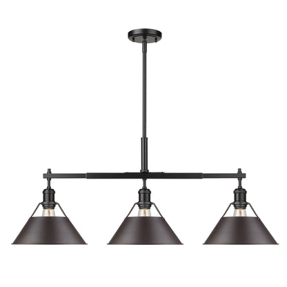 Orwell 3-Light Linear Pendant in Matte Black with Rubbed Bronze - - Golden Lighting