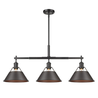 Orwell 3-Light Linear Pendant in Matte Black with Rubbed Bronze - Matte Black / Rubbed Bronze / Bronze - Golden Lighting