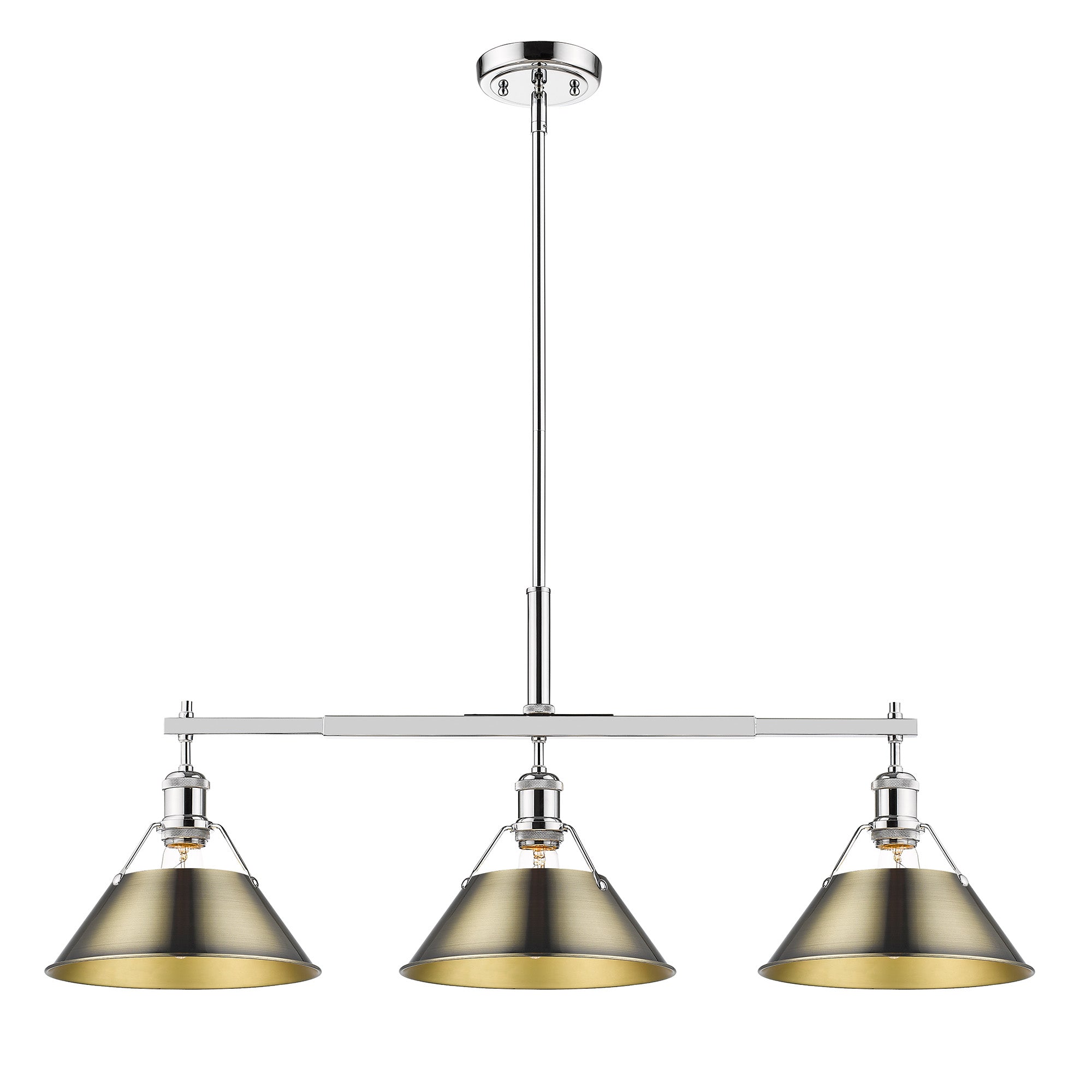 Orwell 3-Light Linear Pendant in Chrome with Aged Brass - - Golden Lighting