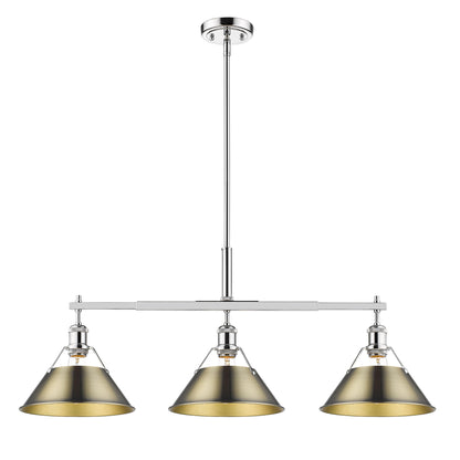 Orwell 3-Light Linear Pendant in Chrome with Aged Brass - - Golden Lighting