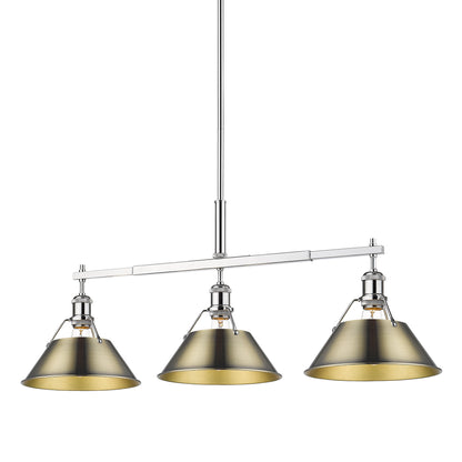 Orwell 3-Light Linear Pendant in Chrome with Aged Brass - Chrome / Aged Brass / Gold - Golden Lighting