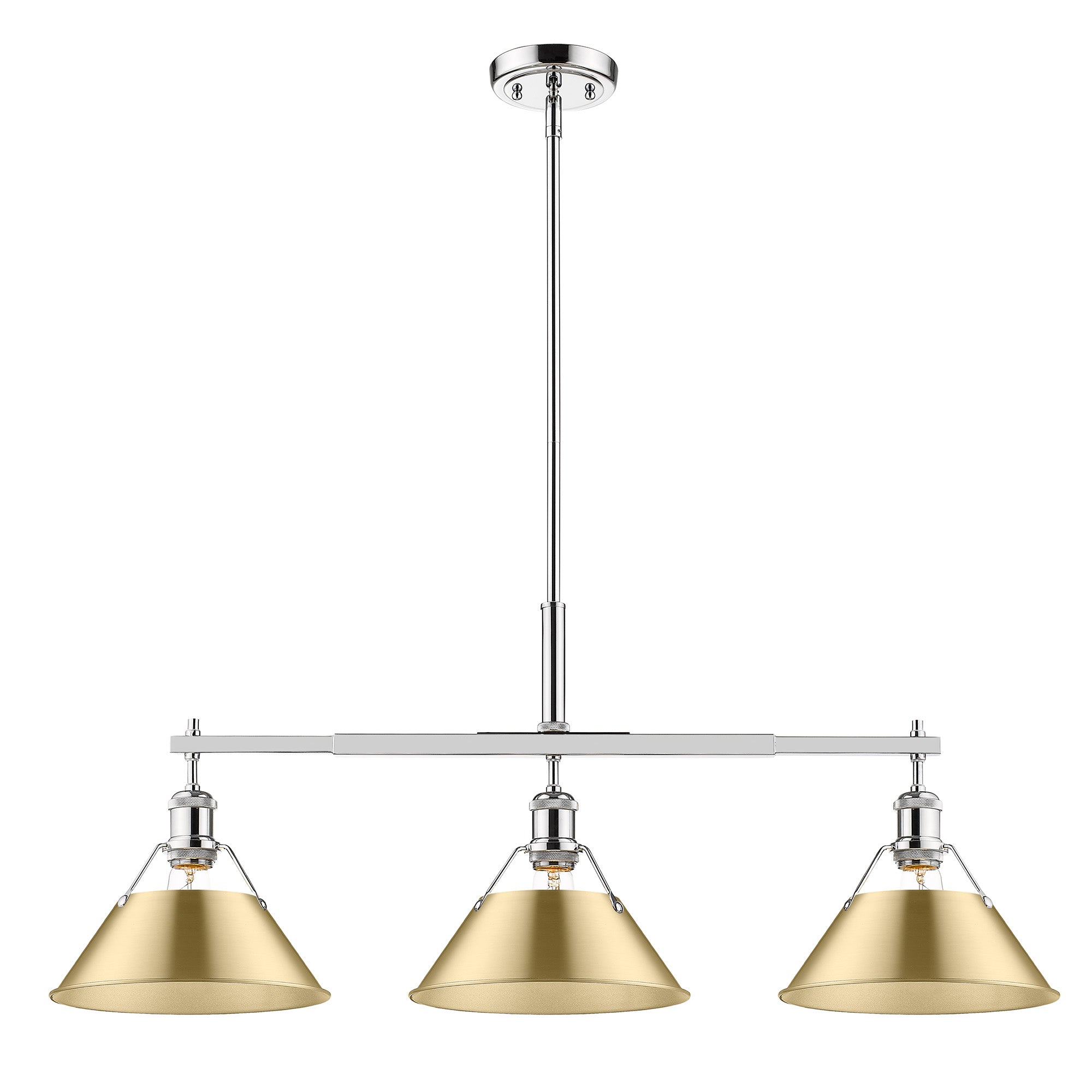 Orwell 3-Light Linear Pendant in Chrome with Brushed Champagne Bronze - - Golden Lighting