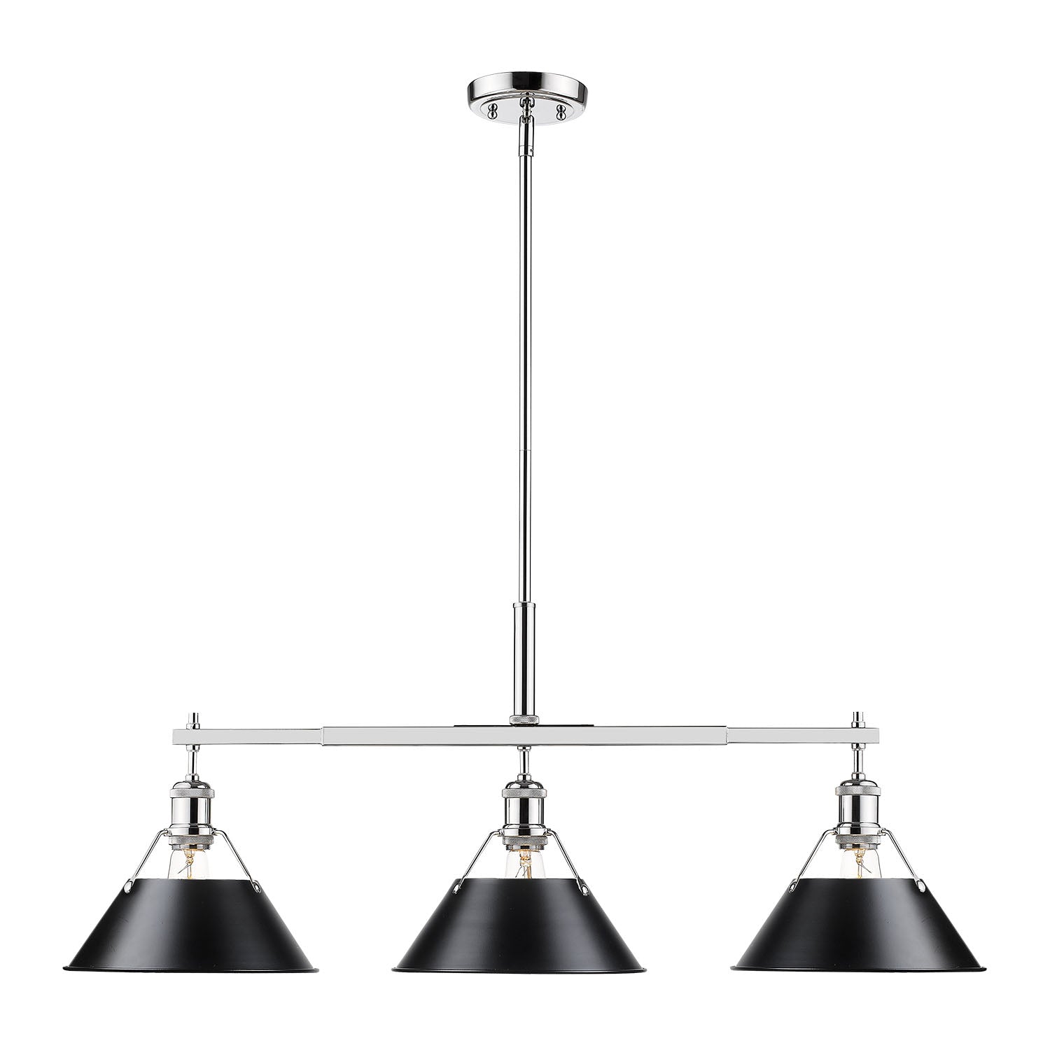 Orwell 3-Light Linear Pendant in Chrome with Matte Black - - Golden Lighting