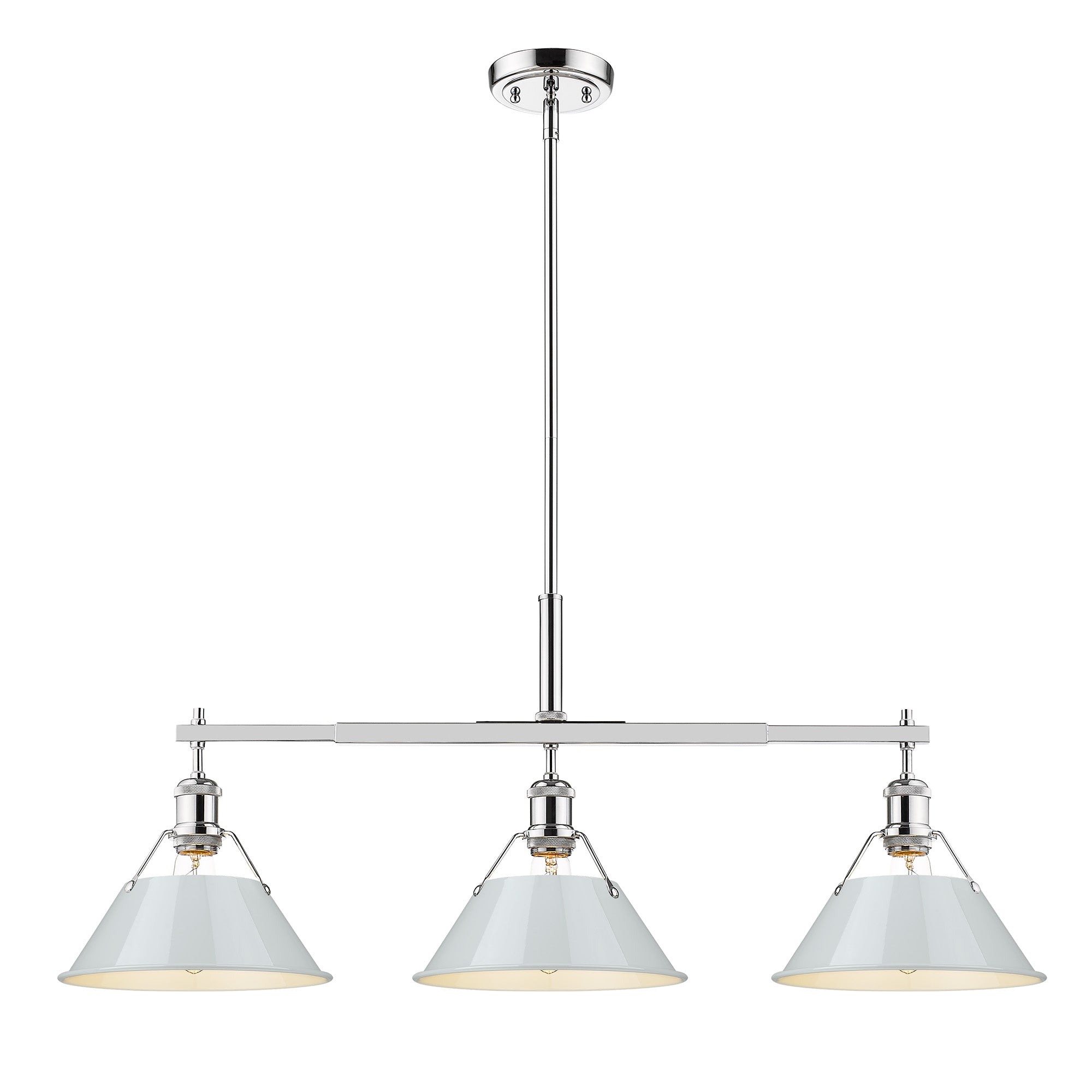 Orwell 3-Light Linear Pendant in Chrome with Dusky Blue - - Golden Lighting