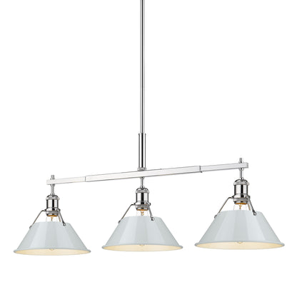 Orwell 3-Light Linear Pendant in Chrome with Dusky Blue - Chrome / Dusky Blue / Blue - Golden Lighting