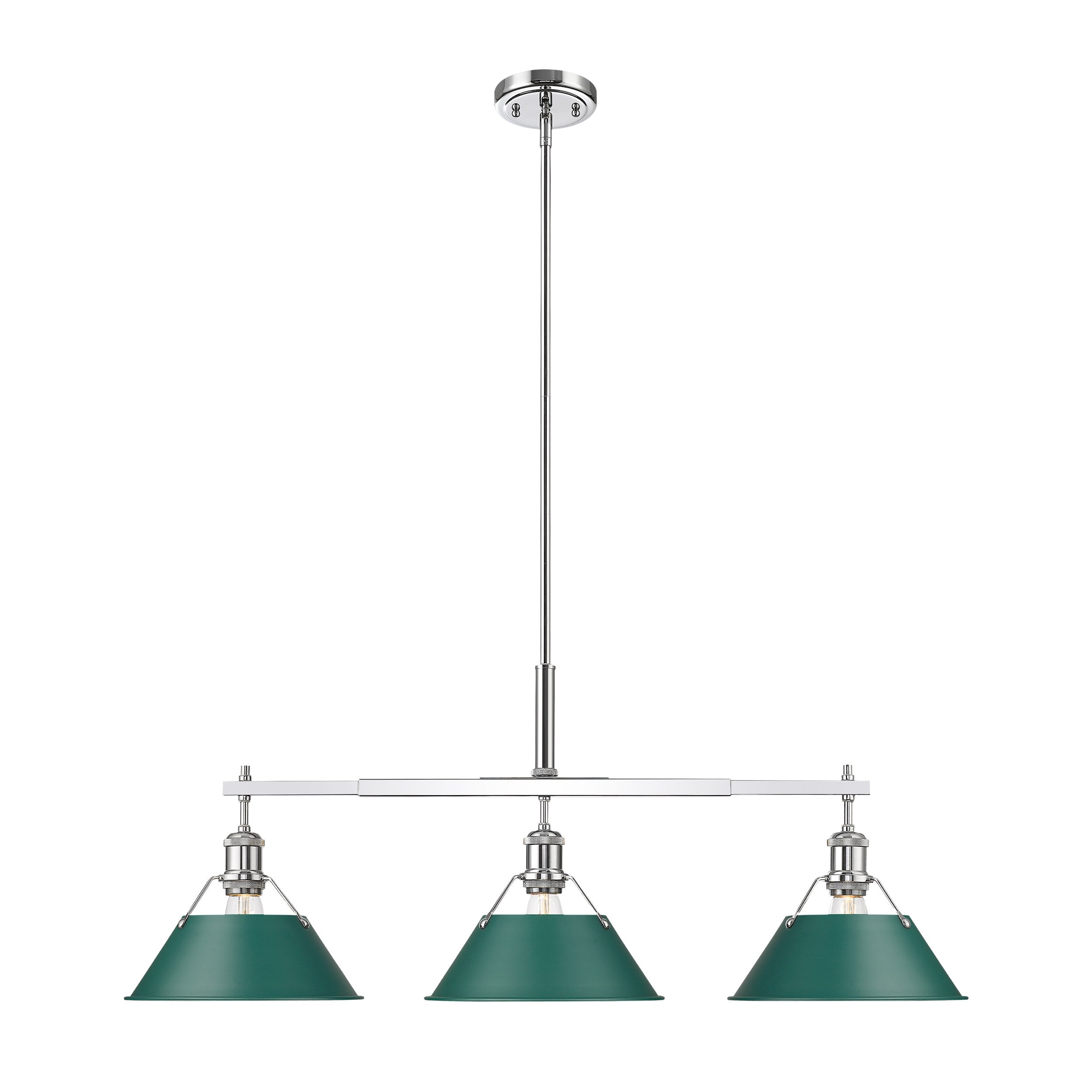 Yep by Golden Lighting Orwell 3-light Island Light in Chrome and Pine Green shade - - Golden Lighting