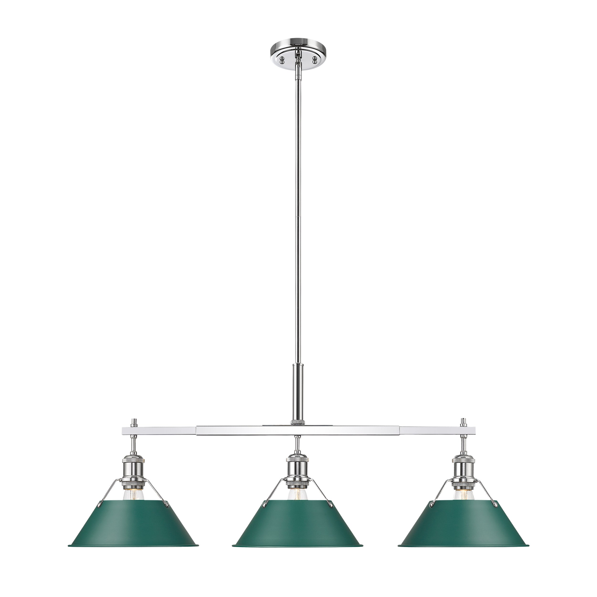 Orwell 3-Light Linear Pendant in Chrome with Pine Green - - Golden Lighting