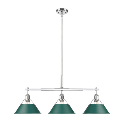 Orwell 3-Light Linear Pendant in Chrome with Pine Green - - Golden Lighting