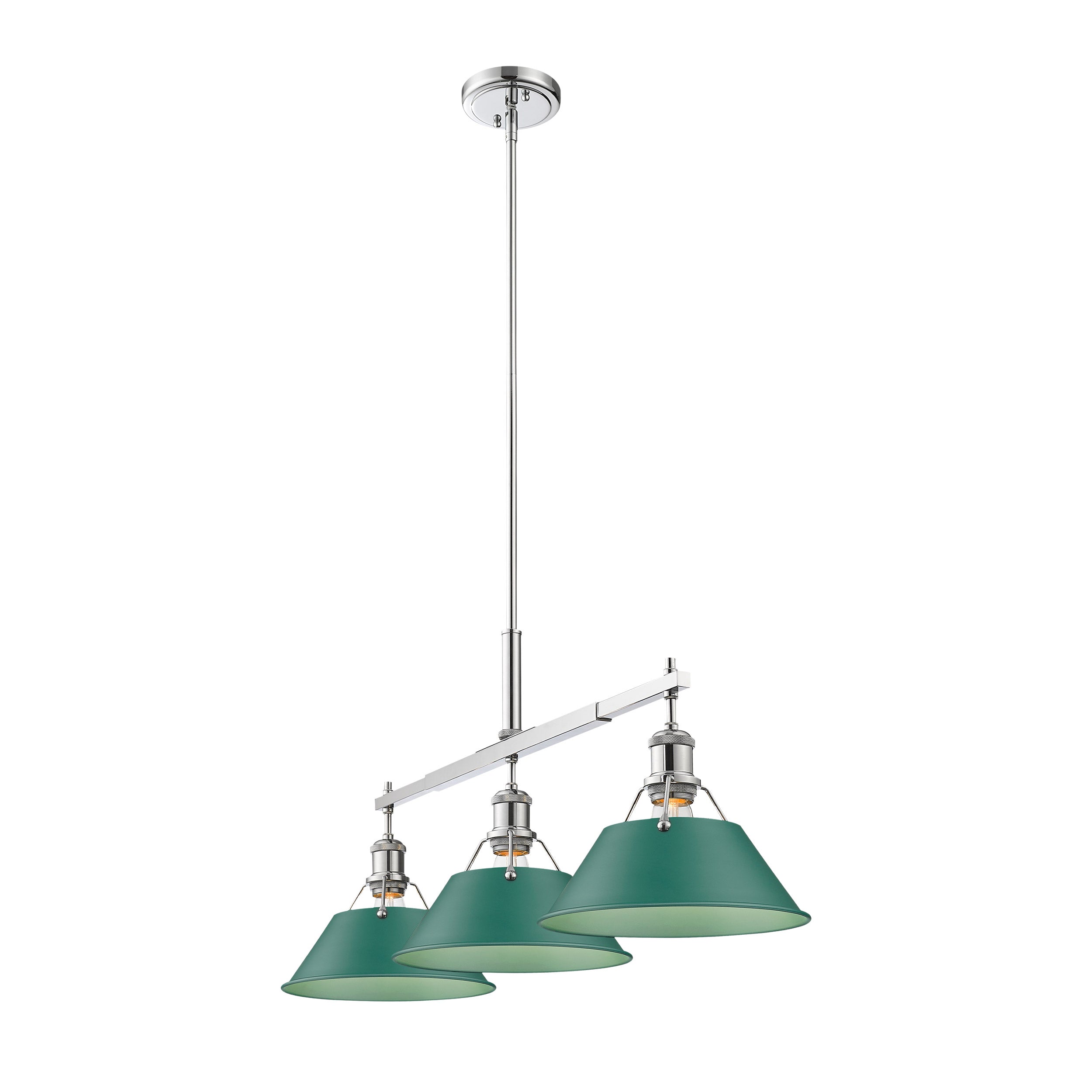 Orwell 3-Light Linear Pendant in Chrome with Pine Green - Default Title - Golden Lighting