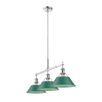 Orwell 3-Light Linear Pendant in Chrome with Pine Green - Default Title - Golden Lighting