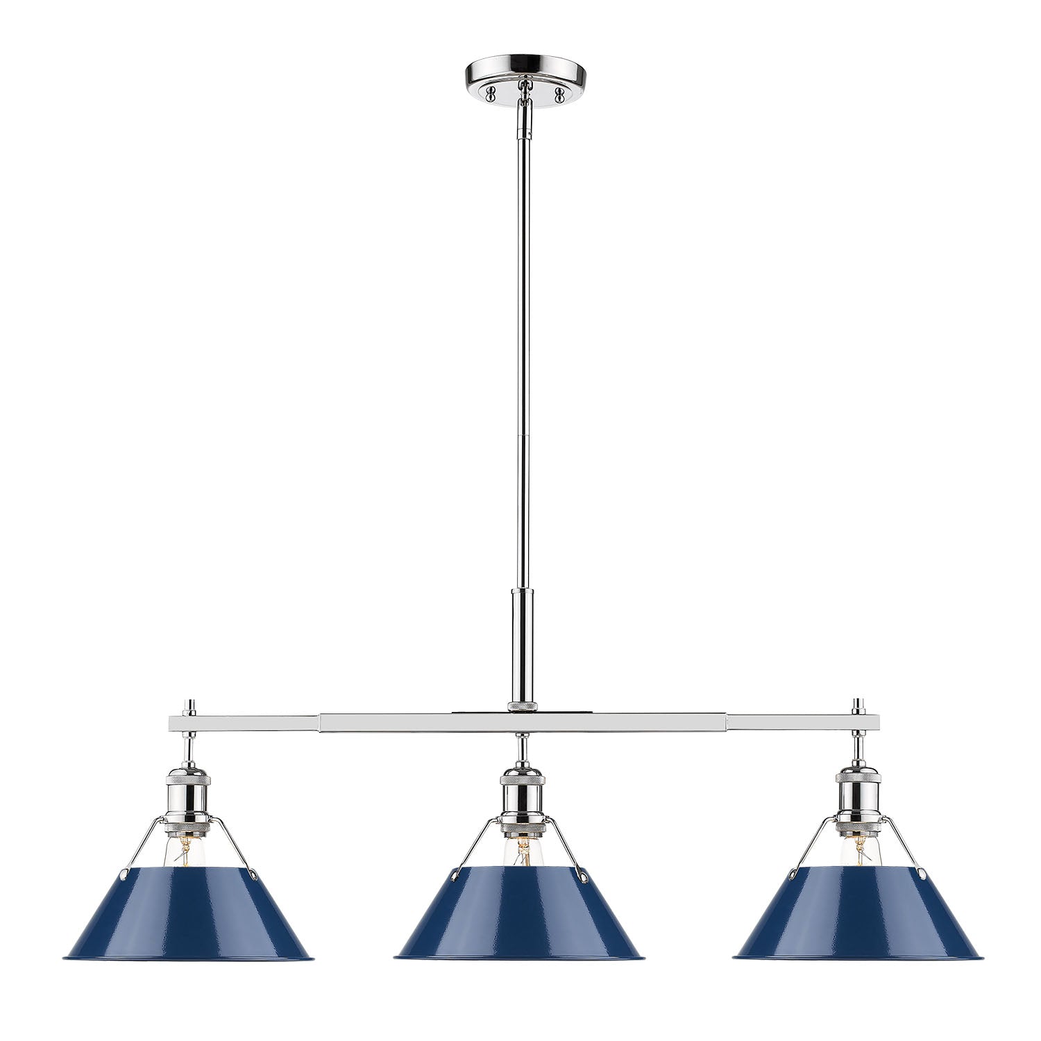 Orwell 3-Light Linear Pendant in Chrome with Matte Navy - - Golden Lighting