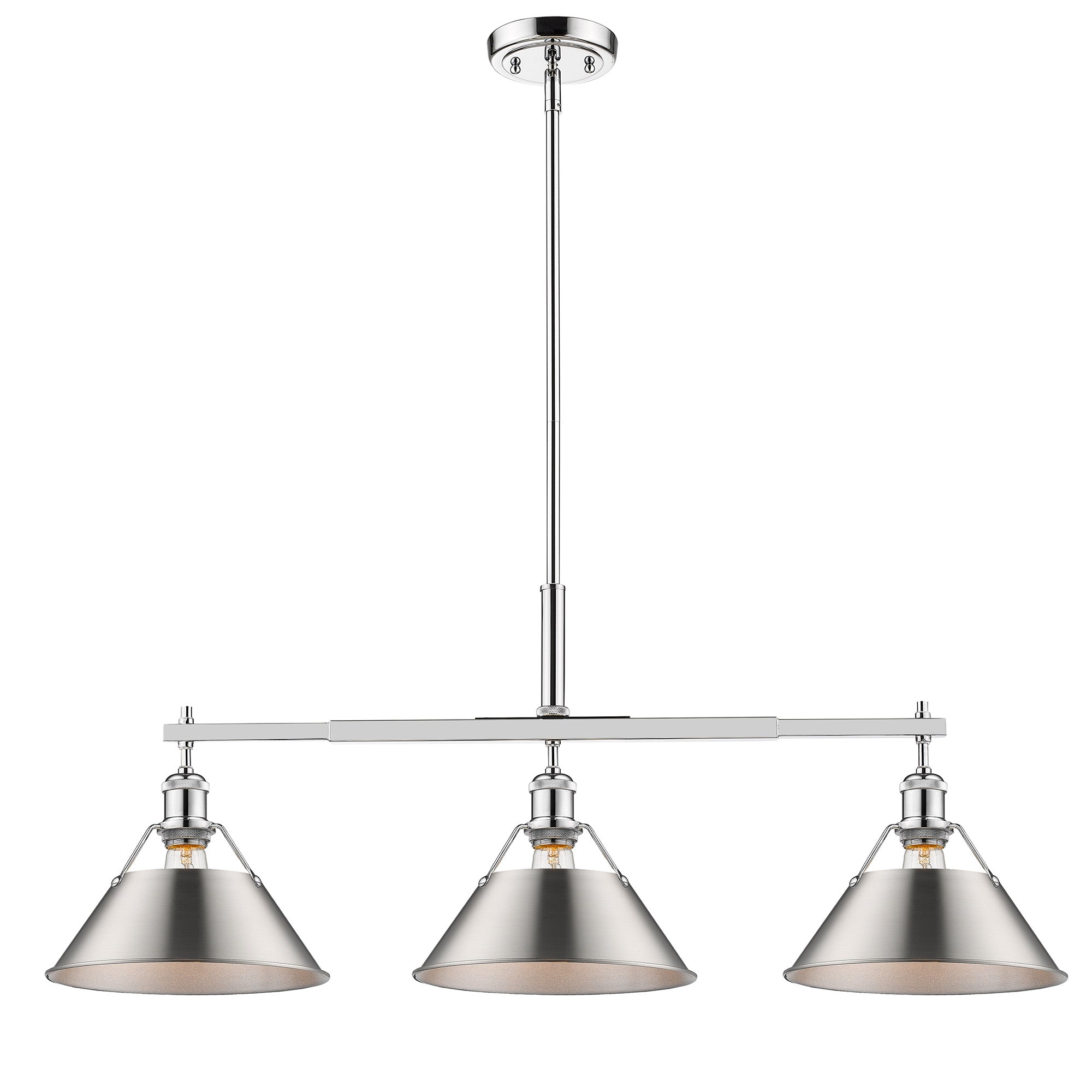 Orwell 3-Light Linear Pendant in Chrome with Pewter - Chrome / Pewter / Silver - Golden Lighting