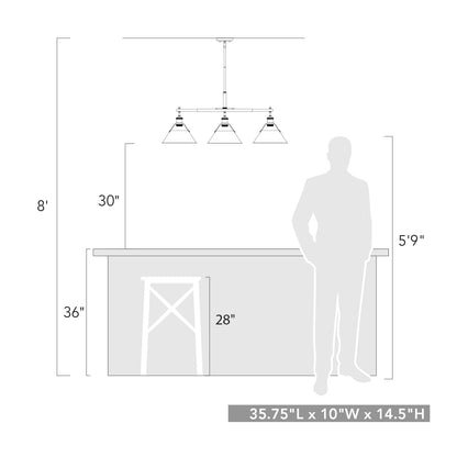 Orwell 3-Light Linear Pendant in Chrome with Rubbed Bronze - - Golden Lighting