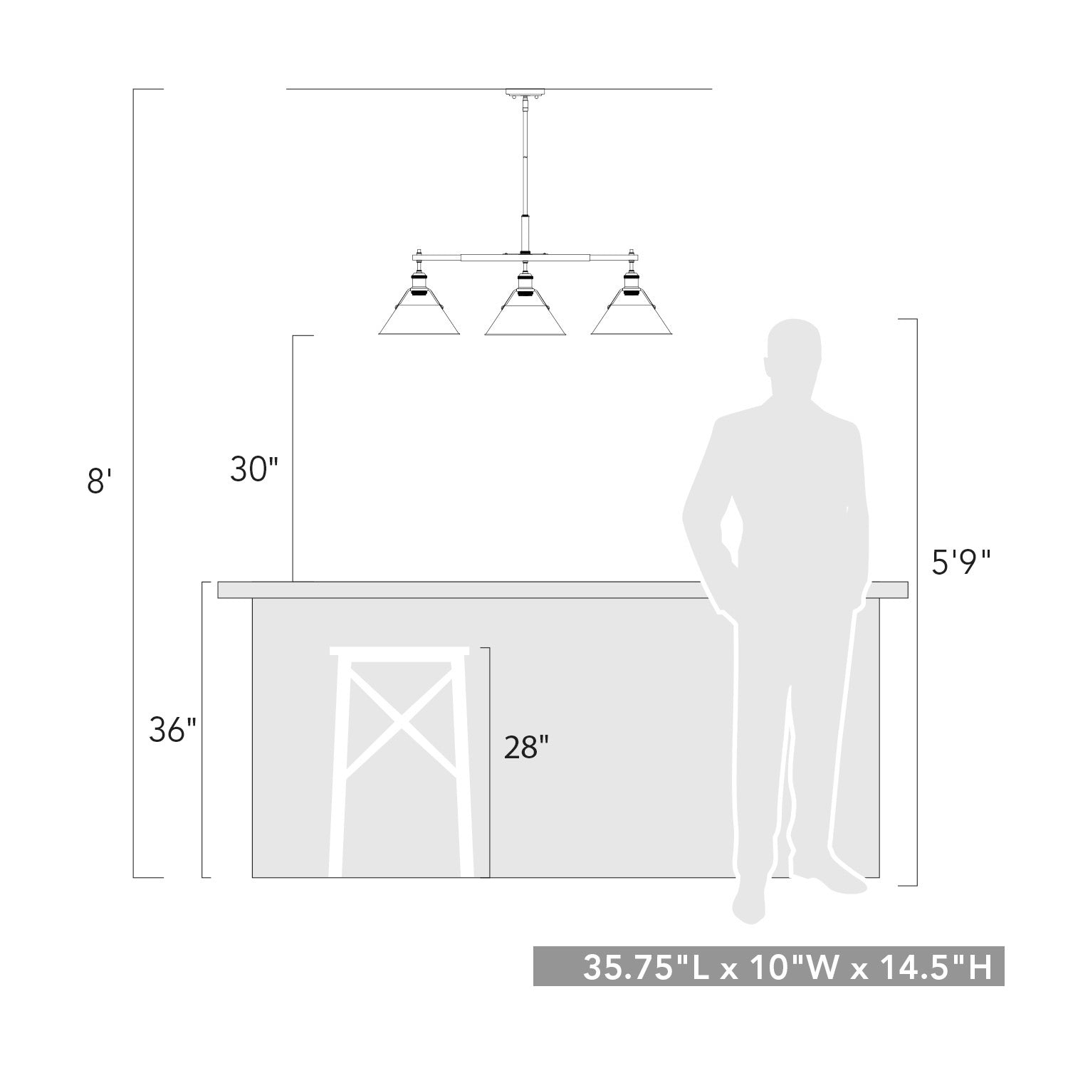 Orwell 3-Light Linear Pendant in Chrome with Rubbed Bronze - - Golden Lighting