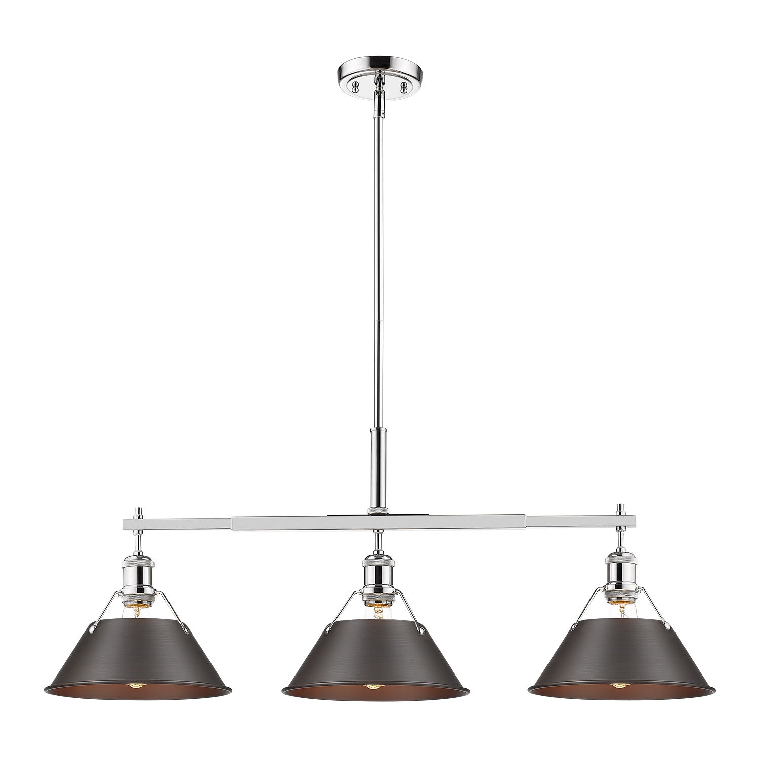 Orwell 3-Light Linear Pendant in Chrome with Rubbed Bronze - Default Title - Golden Lighting